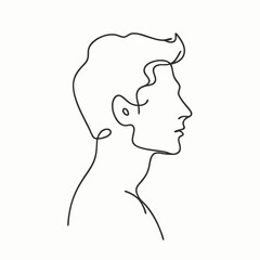 A simple continuous line drawing of a man's profile on a minimalistic background with copy space
