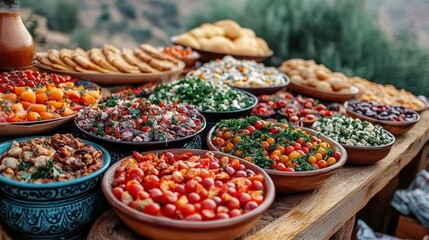 Delicious and Colorful Buffet Table with Mediterranean Foods