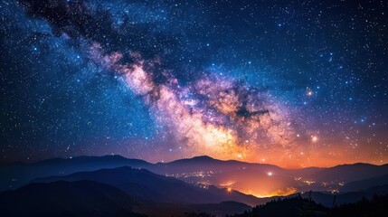 Obraz premium Astronomy and stargazing with clear night skies, expansive and mesmerizing, Nature, Cool tones, Photograph, Cosmic wonder