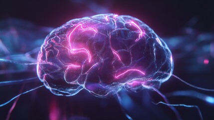 x ray of human brain. human brain with neon colours