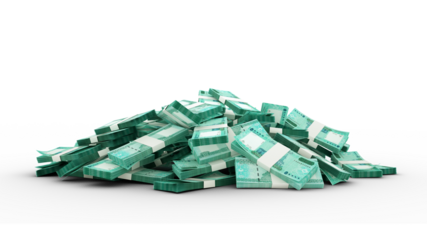 3D Stack of 1000 Somali shilling notes isolated on transparent background. Somalia currency