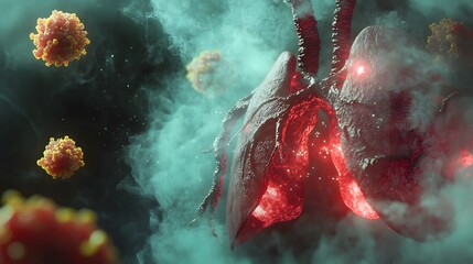 Medical illustration depicting lung diseases with a focus on lung cancer