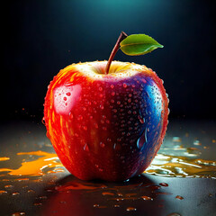 Fresh red apple with a shiny surface. Showcasing vibrant color and smooth texture, perfect for culinary illustrations or healthy food products.
