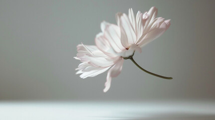 Obraz premium A close shot of a flower floating in mid-air, with its petals gently moving as if being lifted by an invisible breeze.