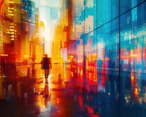 Naklejka premium Networking and building relationships with dynamic scenes, lively and engaging, Urban, Bright hues, Photograph, Professional connection