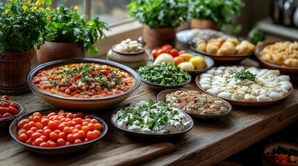 Fototapeta premium Middle Eastern Feast A Table Spread with Delicious Dishes