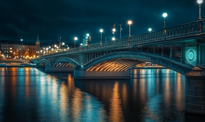 Naklejka premium Bridge in Stockholm at night in Sweden