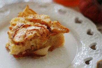 Slice of mouth watering rustic apple pie