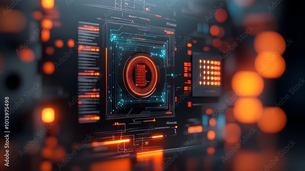 Poster futuristic 3d visualization showcasing the of blockchain technology and bioinformatics concepts feat