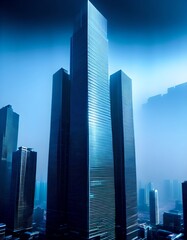 Skyscrapers in Futuristic Blue Haze