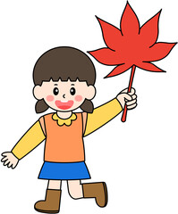 가을 단풍잎 든 어린이 일러스트