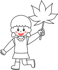 가을 단풍잎 든 어린이 일러스트