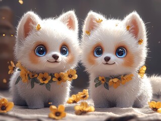 Obraz premium Adorable Pomeranian Puppies Playing Together in a Sunny Room