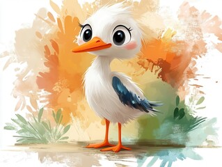 Naklejka premium charming kawaiistyle stork cartoon featuring bright colors and a playful design showcasing the stork with big eyes and a friendly smile perfect for childrens illustrations and whimsical art