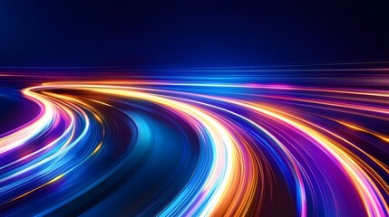 Modern abstract high-speed movement with dynamic motion light trails on a dark blue background
