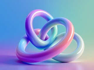Abstract Colorful Intertwined 3D Rings on Gradient Background