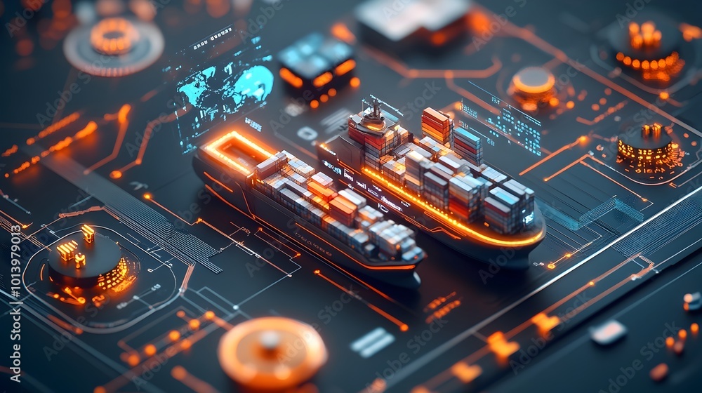 Poster futuristic container ships harnessing cutting edge propulsion and cargo handling technologies with h