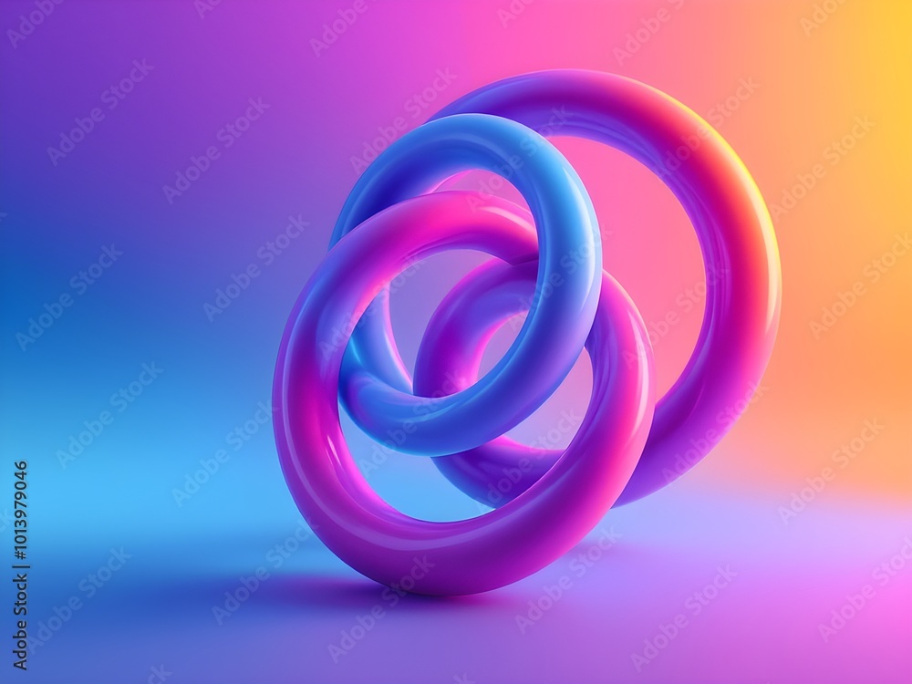 Poster abstract colorful intertwined 3d rings on gradient background