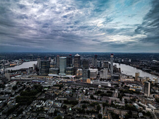 Naklejka premium Canary Wharf aerial shot London UK