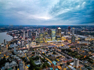 Canary Wharf aerial shot London UK