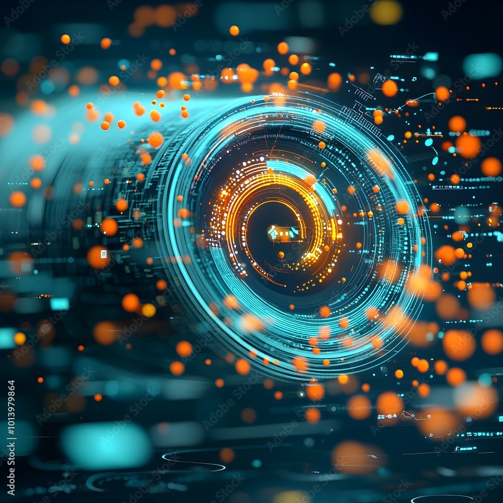 Poster futuristic digital data analysis with fluid overlapping geometric forms dynamic energy flow visualiz