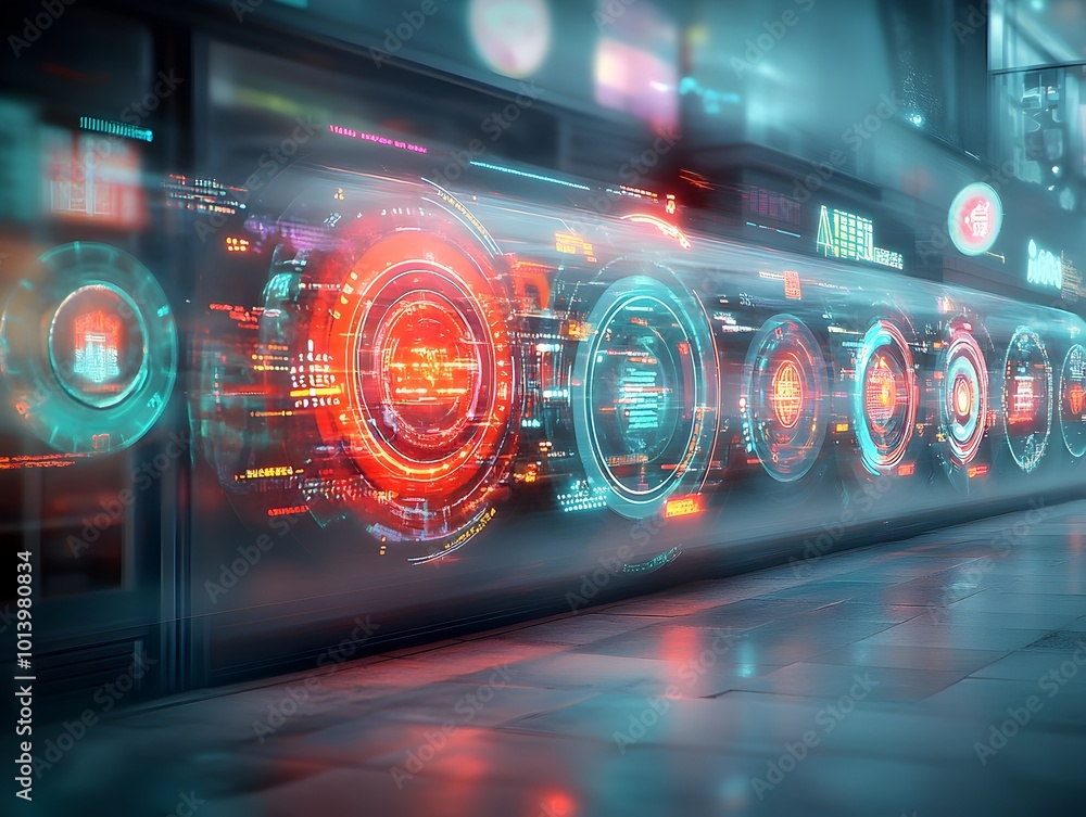Poster mesmerizing digital wonderland with floating data orbs pulsing neon illumination and intricate holog