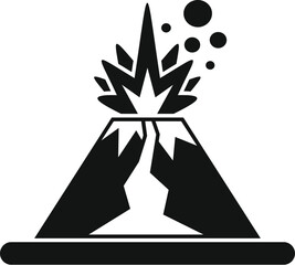 Simple icon of a volcano erupting, with magma, explosion and smoke