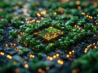 concept of sustainability in it featuring green computing elements and carbonefficient technologies visually representing ecofriendly practices in a sleek modern design