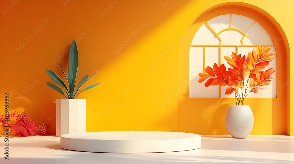 Poster futuristic 3d studio room featuring a sleek metallic gold background minimalist empty floor and wall