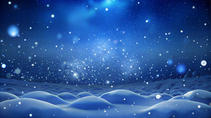  Snowy winter landscape under starry night sky with falling snow