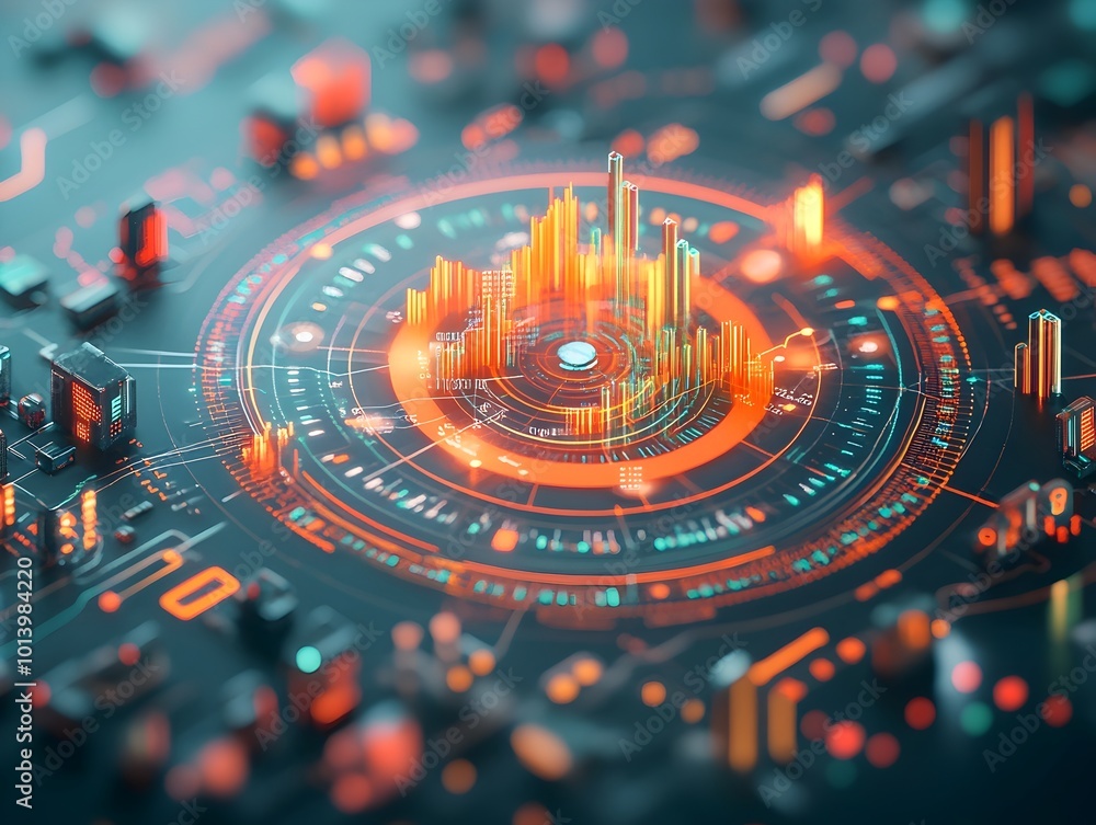 Poster intricate close up of a futuristic market trading chart displaying detailed data visualizations and 