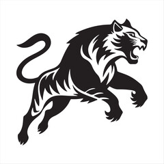Obraz premium Fierce Tiger Vector Illustration - Black and White Roaring Tiger Design for Logos, Tattoos, and Art