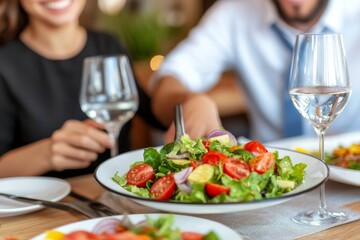 Food, female person, and eating at a table with a smile from hosting, lunch and social gathering at home on Thanksgiving.