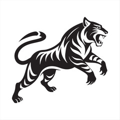 Obraz premium Fierce Tiger Vector Illustration - Black and White Roaring Tiger Design for Logos, Tattoos, and Art