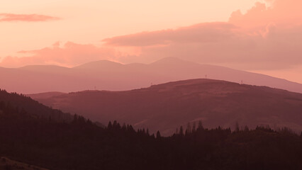 Pink Sunset in the mountains,