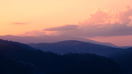 Pink Sunset in the mountains,