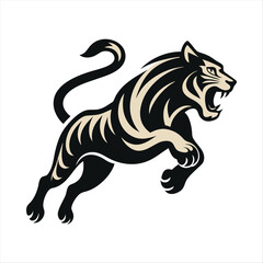 Fototapeta premium Fierce Tiger Vector Illustration - Black and White Roaring Tiger Design for Logos, Tattoos, and Art