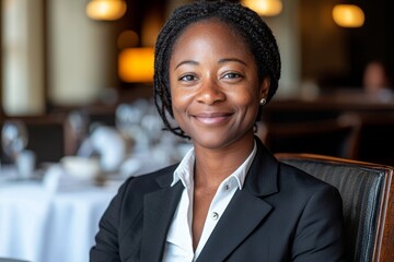 During lunch break at work, a black businesswoman and her coworkers chat and have fun
