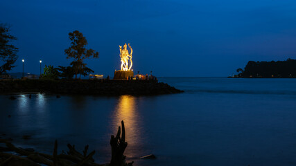View of the newly built Yog Kshetra Promenade for Pedestrian at Panaji Goa, India at dusk