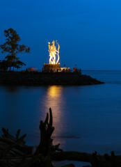 View of the newly built Yog Kshetra Promenade for Pedestrian at Panaji Goa, India at dusk