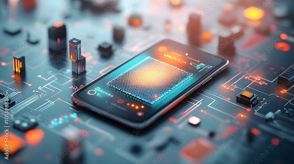 Poster 3d rendered of a graphene enhanced flexible smartphone screen featuring ultra thin layers and advanc