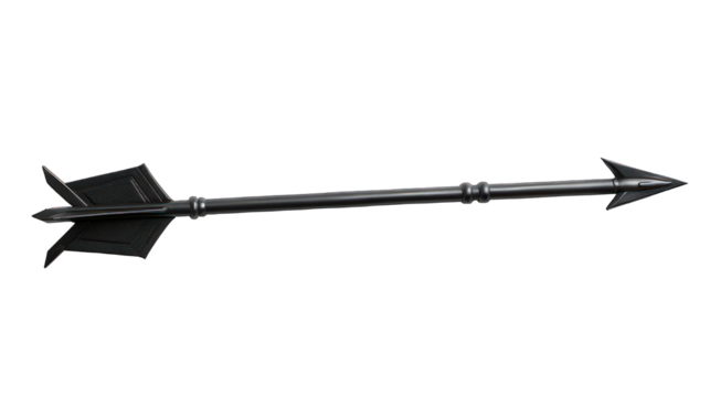 Black arrow isolated on transparent background. Weapon concept for design and print.