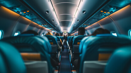 Fototapeta premium Modern Airplane Interior with Comfortable Seats and Chairs Inside