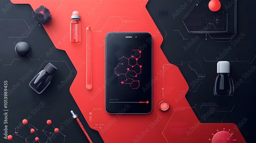 Poster innovative flat design showcasing the application of graphene material in the development of flexibl