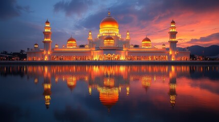 Obraz premium Majestic Mosque at Sunset with Reflection in Water
