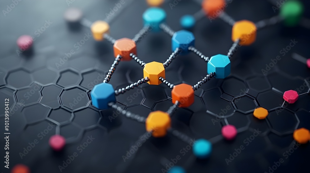 Poster vibrant 3d rendered showcasing the detailed molecular structure of graphene a hexagonal carbon latti