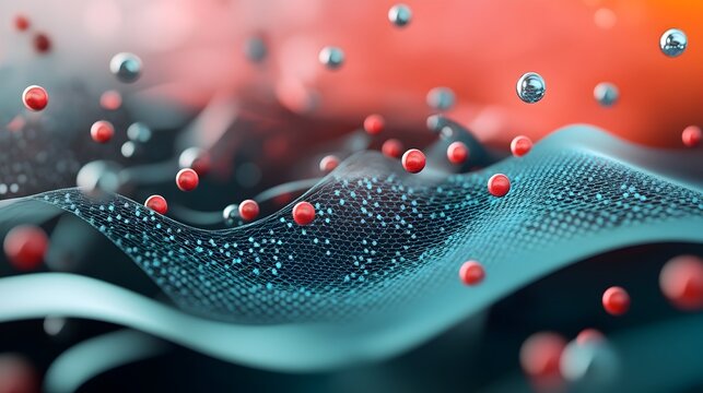 Innovative transparent graphene layers nanomaterial flat design Molecular atomic structure grid network pattern with interconnected overlapping elements in minimalist digital art