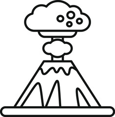 Simple black and white line drawing of a volcano erupting with smoke and lava flowing down its sides