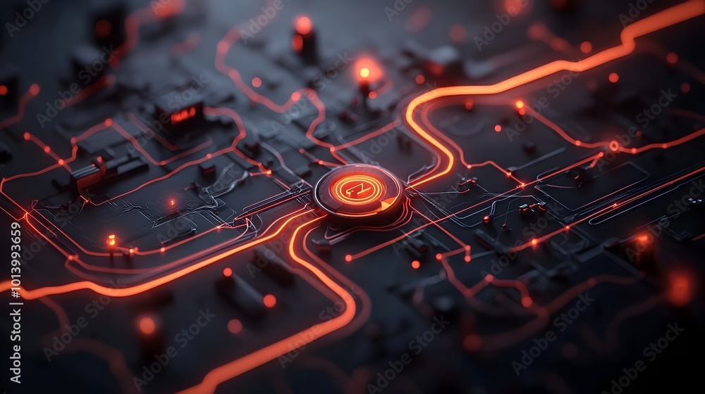 Poster imaginative abstract depiction of the intricate flow and linkages of a smart mobility grid futuristi