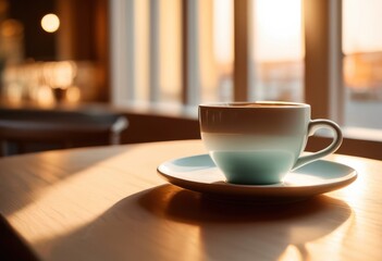 Fototapeta premium minimalist empty coffee cup resting simple table surface calm setting, aesthetic, beverage, bowl, ceramic, chic, clean, contemporary, composition, craft